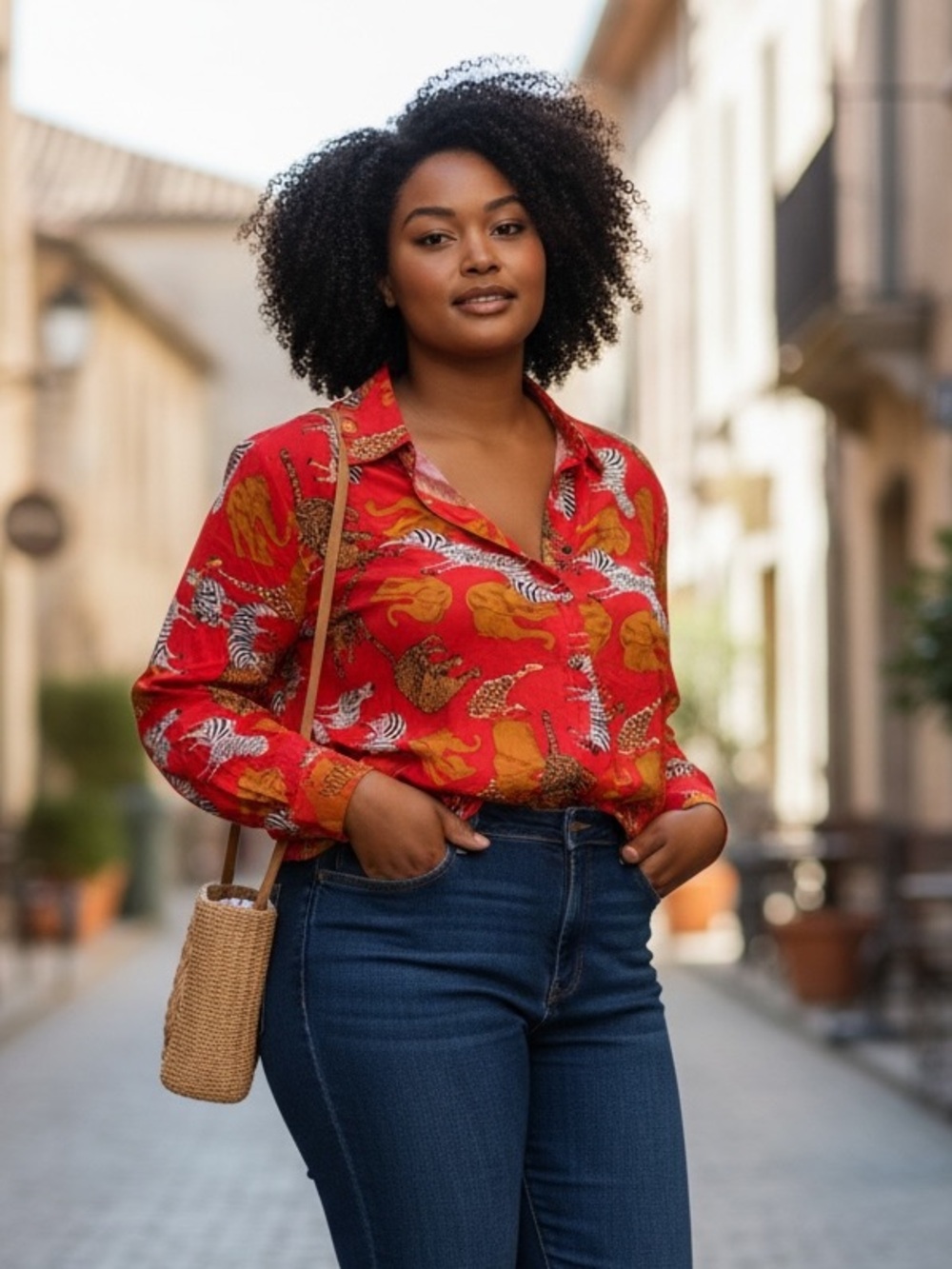 Multicolor Button-Down Shirt with Collared Neck